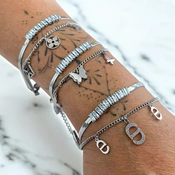 Lot de 6 (1,95€ unité) : Bracelet & Strass - Acier Inoxydable - Bon Mélange