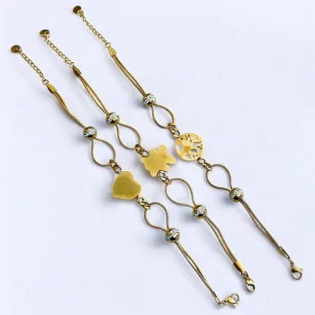 Lot de 12 (1,70€ unité) : Bracelet Doré & Strass - Acier Inoxydable - Bon Mélange