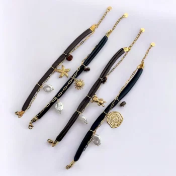 Lot de 12 (1,60€ unité) : Bracelet Maron & Noir - Acier Inoxydable - Bon Mélange