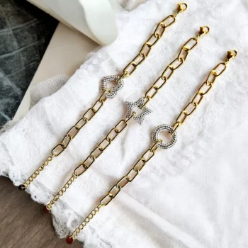 Lot de 12 (1,80€ unité) : Bracelet Doré & Strass - Acier Inoxydable - Bon Mélange