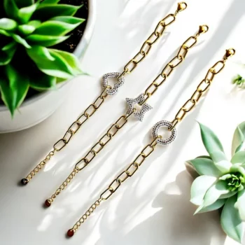 Lot de 6 (1,90€ unité) : Bracelet Doré & Strass - Acier Inoxydable - Bon Mélange