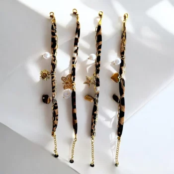 Lot de 6 (1,90€ unité) : Bracelet Doré & Tissu - Acier Inoxydable - Bon Mélange – Image 3