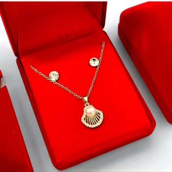 Coffrets Collier et Boucles d'oreilles - Coquillage Doré, Strass & Perle