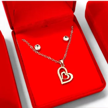 Coffrets Collier et Boucles d'oreilles - Double Coeur Doré & Strass
