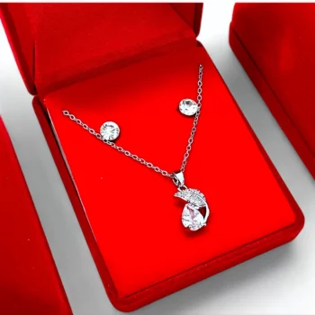 Coffrets Collier et Boucles d'oreilles - Feuille Argentée Strass