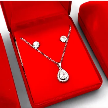Coffrets Collier et Boucles d'oreilles - Goutte Argentée Strass