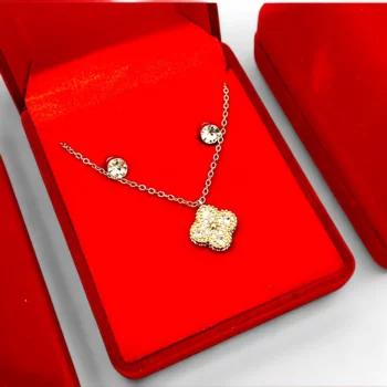 Coffrets Collier et Boucles d'oreilles - Trèfle Doré Strass