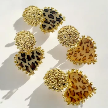 Lot de 12 paires (1,90€ la paire) : Paires de Boucles d'Oreilles Cœur Doré et Léopard – Image 3