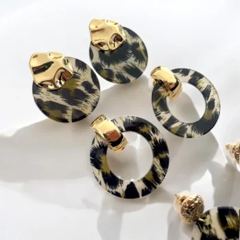 Lot de 6 paires (2,10€ la paire) : Paires de Boucles d’Oreilles Rondes Motif Léopard – Image 2
