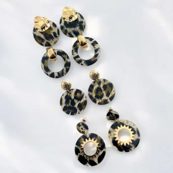 Lot de 6 paires (2,10€ la paire) : Paires de Boucles d’Oreilles Rondes Motif Léopard