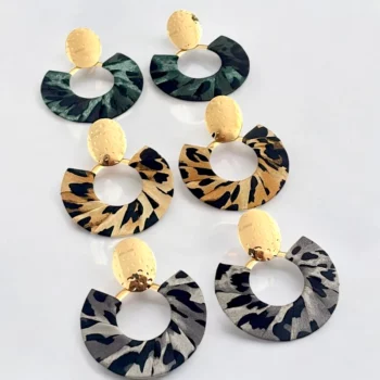 Lot de 6 paires (2,10€ la paire) : Paires de Boucles d’Oreilles Cercle en Tissu Motif Léopard