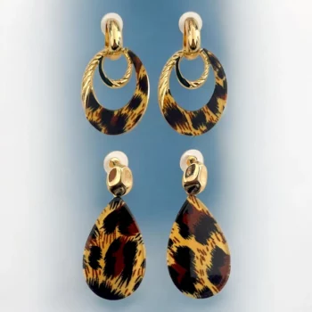 Lot de 6 paires (2,10€ la paire) : Paires de Boucles d’Oreilles Ovales Motif Léopard – Image 2