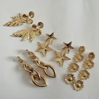 Lot de 8 paires (1,80€ la paire) : Paires de Boucles d’Oreilles Dorées Pendantes Acier Inoxydable – Image 2