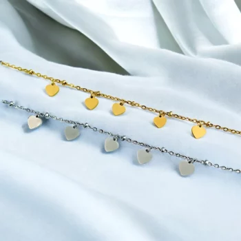 Lot de 2 (1,70€ Pièce) : Bracelet Petits Coeurs Argentés & Dorés - Acier Inoxydable