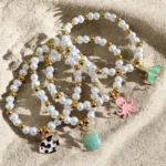 Lot de 8 (1,50€ Pièce) : Bracelets en Perles Nacrées avec Motifs Poisson et Coquillage