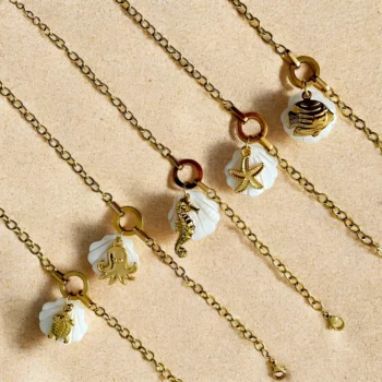 Lot de 5 (2,21€ Pièce) : Bracelets Coquillage et Décorations Dorées - Acier Inoxydable