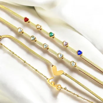 Lot de 6 (1,95€ Pièce) : Bracelet Coeurs Strass Colorés LOVE & Dorés - Acier Inoxydable