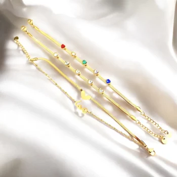 Lot de 6 (1,95€ Pièce) : Bracelet Coeurs Strass Colorés LOVE & Dorés - Acier Inoxydable – Image 2