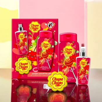 Coffret 3 pièces : Brume Corporelle & Gel de Bain-Douche & Eponge CERISE - Chupa Chups