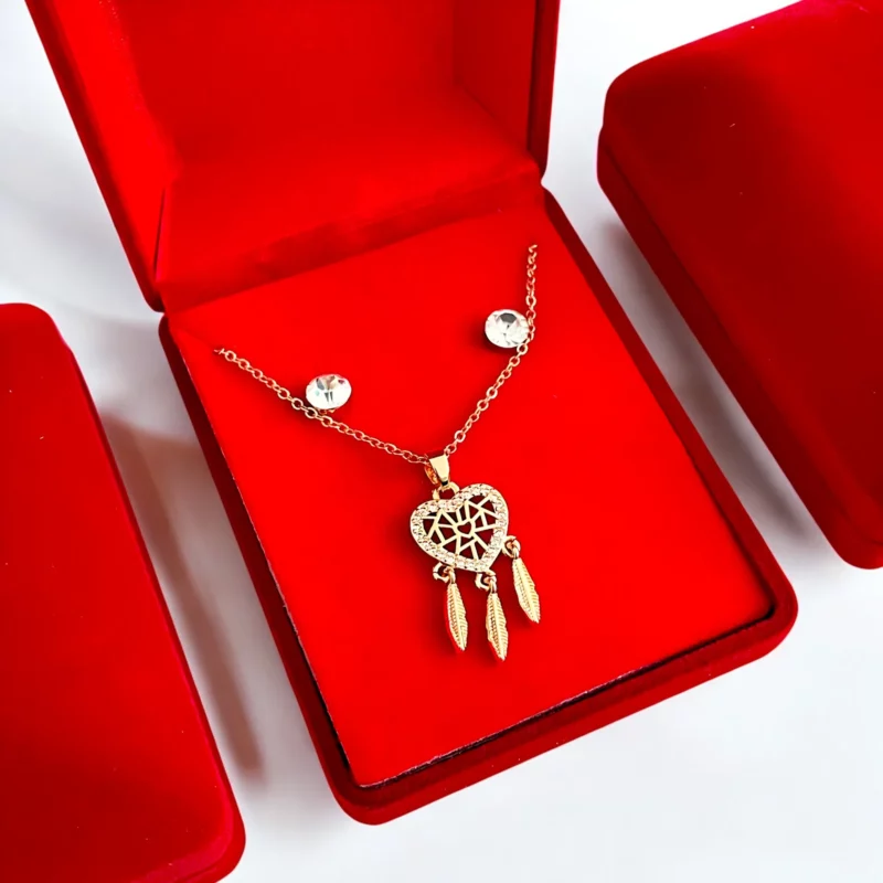 Coffrets Collier et Boucles d'oreilles - Coeur Attrape-Rêve & Doré et Strass