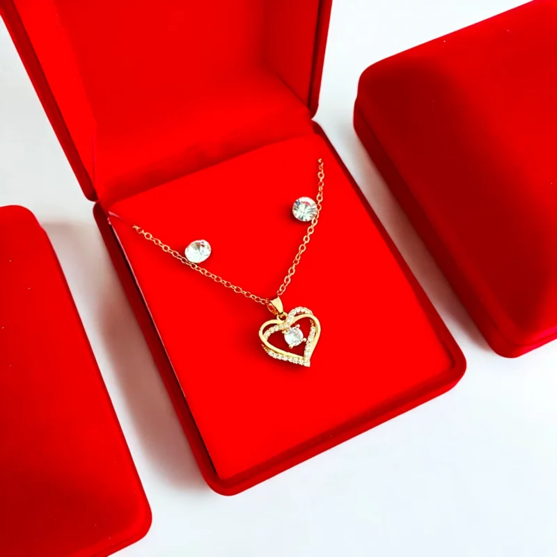 Coffrets Collier et Boucles d'oreilles - 2 Coeurs Entrelacés & Doré et Strass