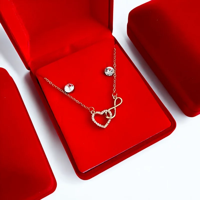 Coffrets Collier et Boucles d'oreilles - Coeur avec Infini & Doré et Strass