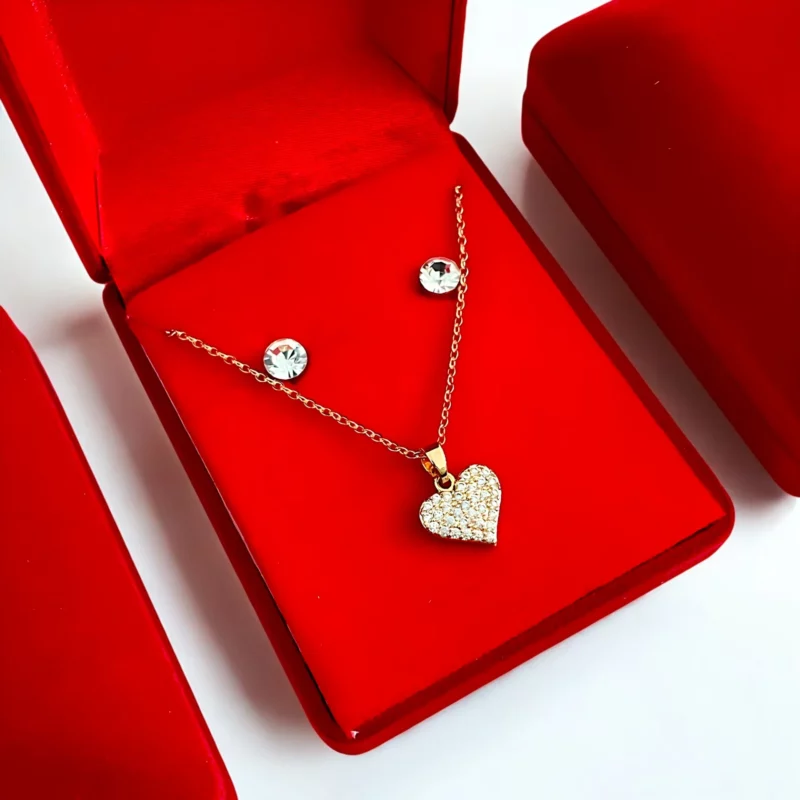 Coffrets Collier et Boucles d'oreilles - Coeur Plein & Doré et Strass