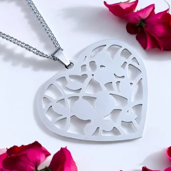 Collier à Pendentif Gros Coeur Motif Ajouré Argenté - Acier Inoxydable – Image 4