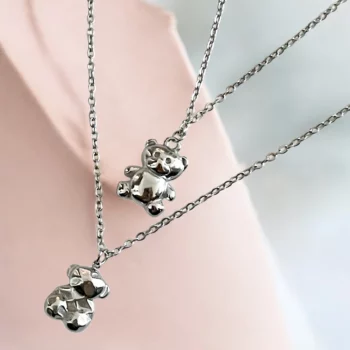 Lot de 8 (2,25€ Pièce) : Colliers avec Pendentifs Ourson en Acier Inoxydable Argentés