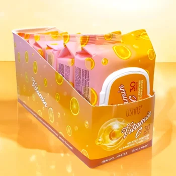 Carton de 6 (1,50€ Pièce) : Paquets de lingettes démaquillantes à la vitamine C - Ushas – Image 2