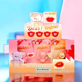 Présentoir de 24 (soit 1,29€ unité) : Lipgloss Ourson Texture Velours - KISS BEAUTY – Image 2