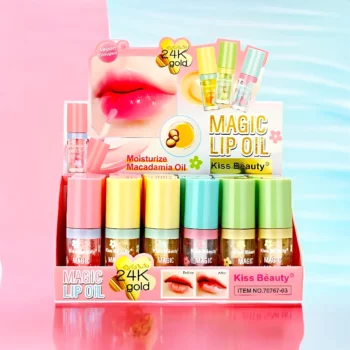 Présentoir de 24 (soit 0,85€ unité) : LIP OIL 24K GOLD MACADAMIA - KISS BEAUTY – Image 2