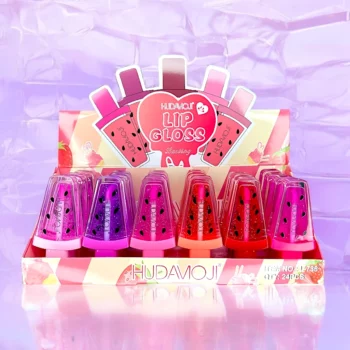 Présentoir de 24 (soit 1,02€ unité) : Gloss HUDAMOJI Ice Cream – Effet Brillant & Hydratant
