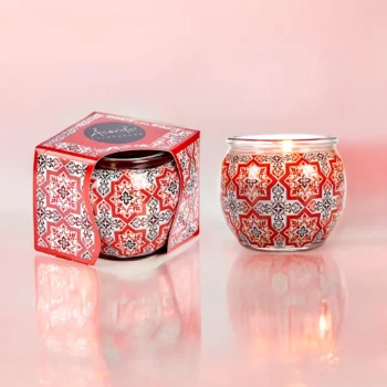Pack de 12 (soit 0,75€ pièce) : Bougie Pot en Verre Mosaïque Parfum GRENADE – Acorde Fragrances