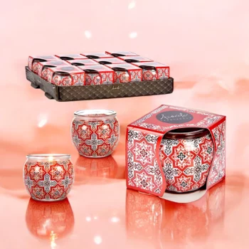 Pack de 12 (soit 0,75€ pièce) : Bougie Pot en Verre Mosaïque Parfum GRENADE – Acorde Fragrances – Image 2