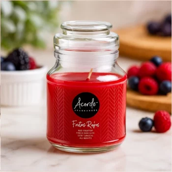 Pack de 12 (soit 1,5€ pièce) : Bougie Pot en Verre Couvercle Parfum FRUITS ROUGES – Acorde Fragrances