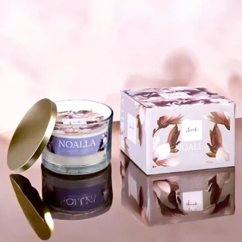 Pack de 6 (soit 5.71€ pièce) : Grosse Bougie Pot en Verre NOALLA 12,5 x 12,5 x 8,6 cm – Acorde Fragrances
