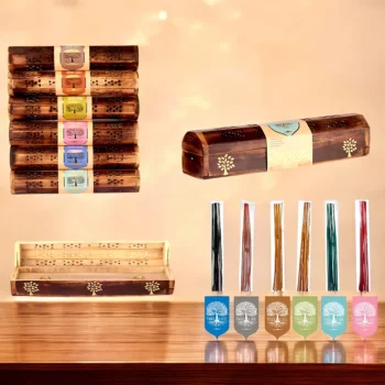 Lot de 12 (3,80€ Pièce) : Coffret en Bois avec Encens – Motif Arbre de Vie – 6 Parfums Assortis – Image 2