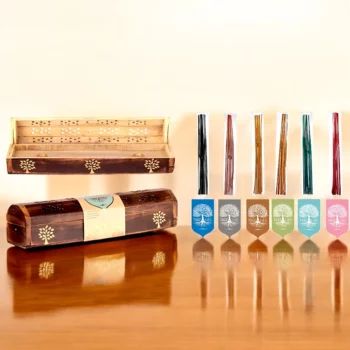 Lot de 12 (3,80€ Pièce) : Coffret en Bois avec Encens – Motif Arbre de Vie – 6 Parfums Assortis – Image 3