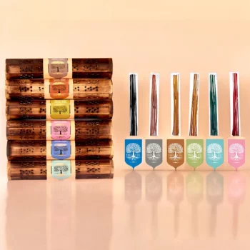 Lot de 12 (3,80€ Pièce) : Coffret en Bois avec Encens – Motif Arbre de Vie – 6 Parfums Assortis