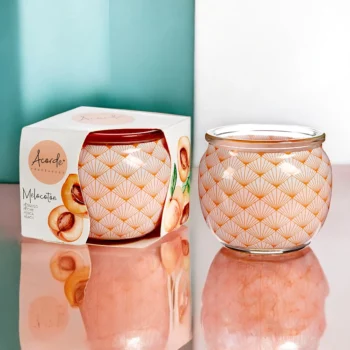 Pack de 12 (soit 1,54€ pièce) : Bougie Pot en Verre Vintage Pêche - Acorde Fragrances