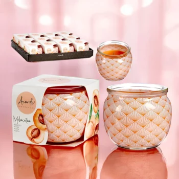 Pack de 12 (soit 1,54€ pièce) : Bougie Pot en Verre Vintage Pêche - Acorde Fragrances – Image 2