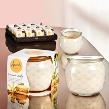 Pack de 12 (soit 1,54€ pièce) : Bougie Pot en Verre Vintage Macaron à la Vanille - Acorde Fragrances – Image 2
