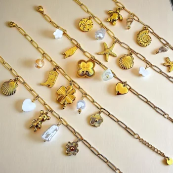 Lot de 12 (1,90€ Pièce) : Bracelets Dorés avec Breloques – Acier Inoxydable – Image 2