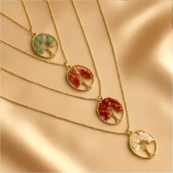 Lot de 12 (2€ Pièce) : Colliers Arbre de Vie – Perle et Chaîne Dorée - Acier Inoxydable – Image 4