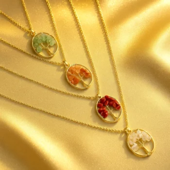Lot de 12 (2€ Pièce) : Colliers Arbre de Vie – Perle et Chaîne Dorée - Acier Inoxydable
