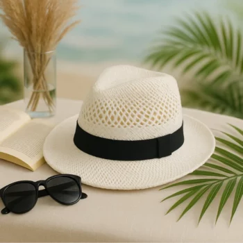 Mélange de 3 (soit 4,50€) Chapeaux Panama Tressés avec Bande Noire – Coloris Mélangés
