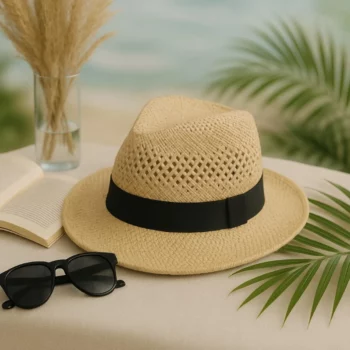 Mélange de 3 (soit 4,50€) Chapeaux Panama Tressés avec Bande Noire – Coloris Mélangés – Image 2