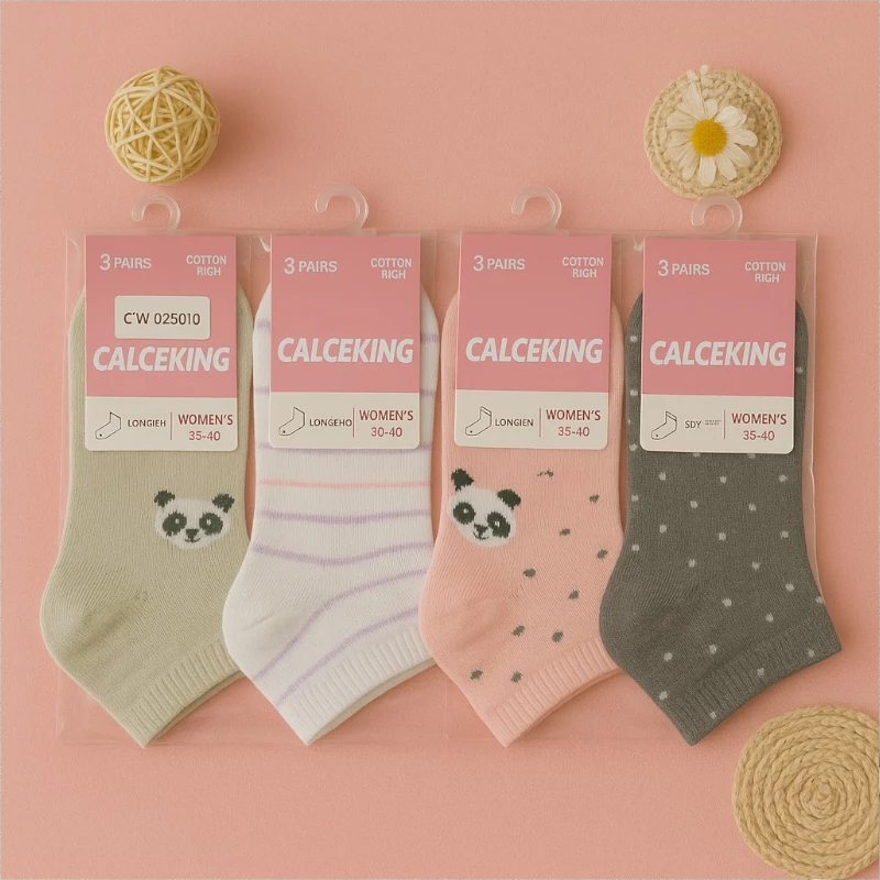 lot de chausette pastels motif panda Lot de 96 Paires - 32 Modèles Différents (0,30€ Pièce) : Paires de Chaussettes Femme – Collection Pastel – Image 1