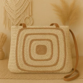 Mélange de 3  (soit 11,50€) Sacs à Main Carré en Raphia - Couleurs Assorties - Style Bohème Estival – Image 3